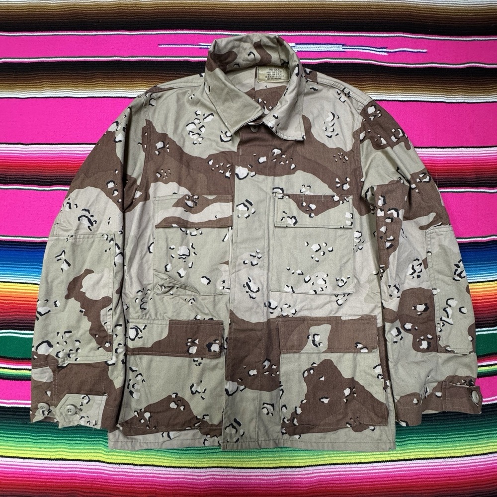 Vintage Military Desert Chocolate Chip Camo Shirt Men S X-Short Combat 4 Pockets - Picture 2 of 8